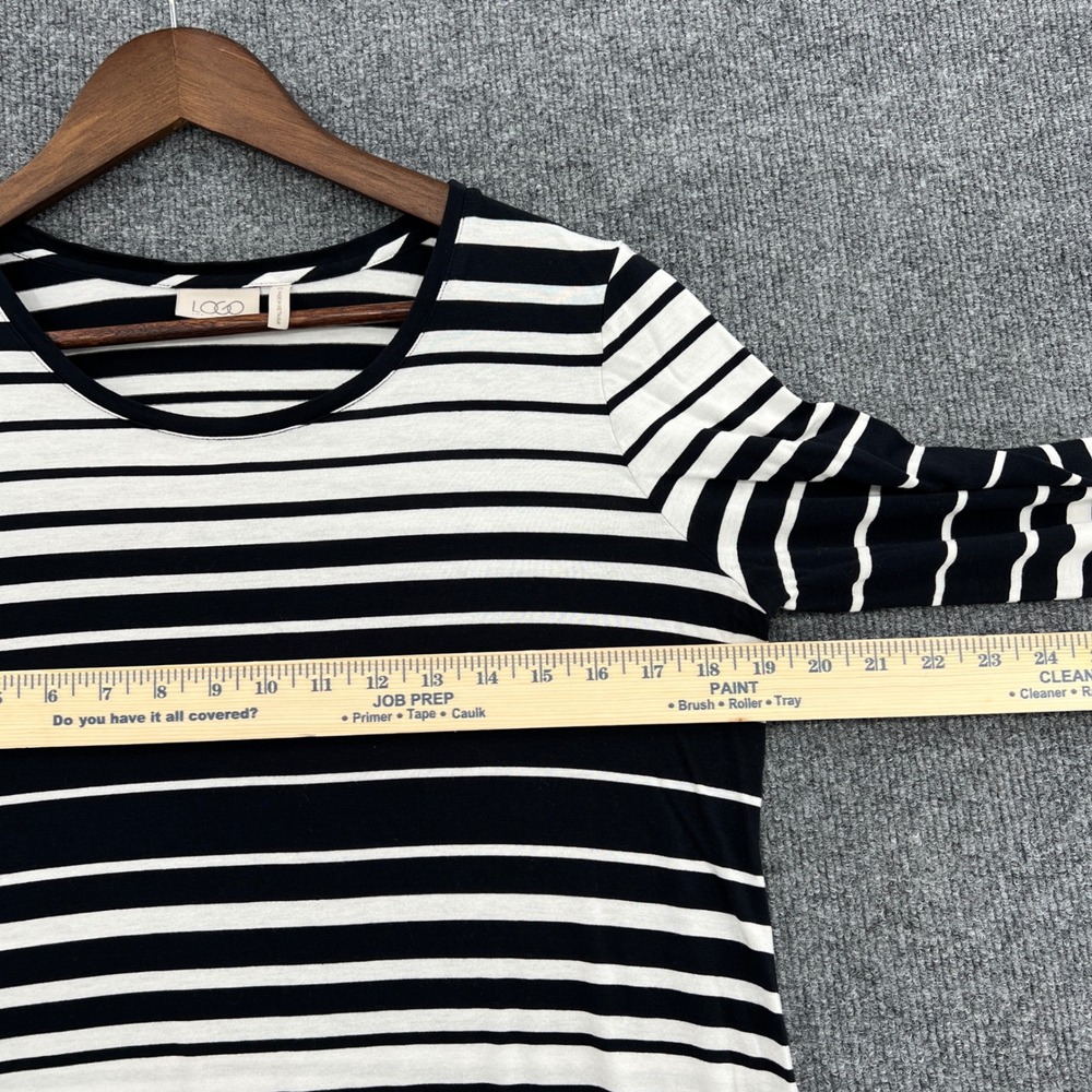 LOGO Lori Goldstein Striped‎ Tunic Women M Black White Casual Comfort Asymmetric - Picture 3 of 8